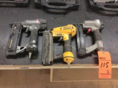 Lot of (3) asst pneumatic nailers including (1) Porter Cable nailer (1) Dewalt brad nailer mn D51238