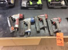 Lot pf (4) asst pneumatic nailers including (2) Max air nailers mn NF201 (1) Max air nailer mn 211 (