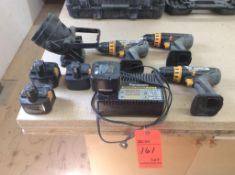 Lot of Panasonic cordless tools including Battery charger, (3) drills, and flashlight with (4) batte