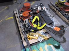 Lot of assorted straps, (2) chain hoists, pry bars, contents on (1) pallet