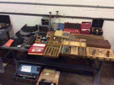 Lot of asst inspection tools including, OD micrometers, dial gages, calipers, V-blocks, etc.