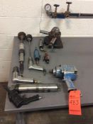 Lot of asst pneumatic hand tools including impact gun, sander, grinders, and screw guns