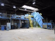 Hustler loose news sorting line and conveyor system including: 9' x 54" feed hopper, approx. 15' inc