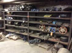 Lot of asst gate valves and steel flex hose CONTENTS OF RACK ONLY