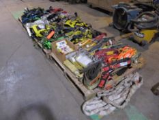 Lot of assorted safety harnesses, safety straps, rigging straps, contents on (3) pallets