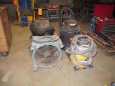 Lot of (3) assorted shop vacuums, and (1) blower