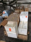 Lot of (18) asst motors, NEW IN BOXES including Baldor 1/3, 1/5, and 5 hp US 1/4 hp Baldor 3/4 and 1