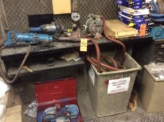 Lot of tools including bandsaw, grinders, hammer, diaphram pump