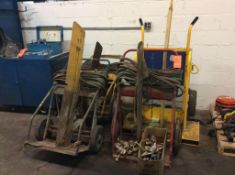 Lot of (4) asst acetylene torch carts with gages and torches, NO TANKS