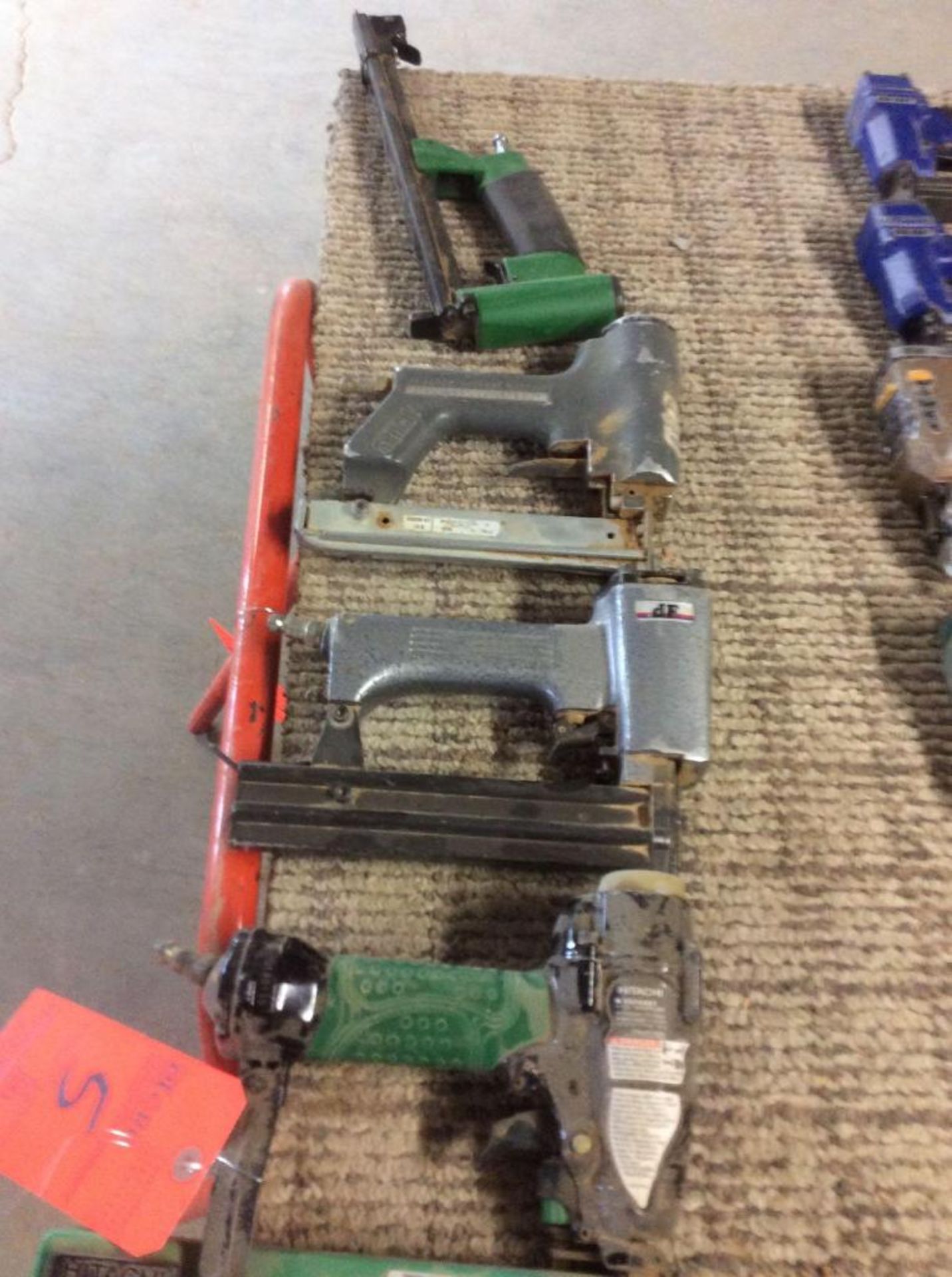 Lot of (4) assorted pneumatic staplers/ nailers