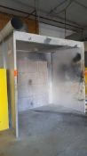 9' X 8' X 8 1/2' paint spray booth with exhaust fan, ductwork to wall hole must be repaired by buyer