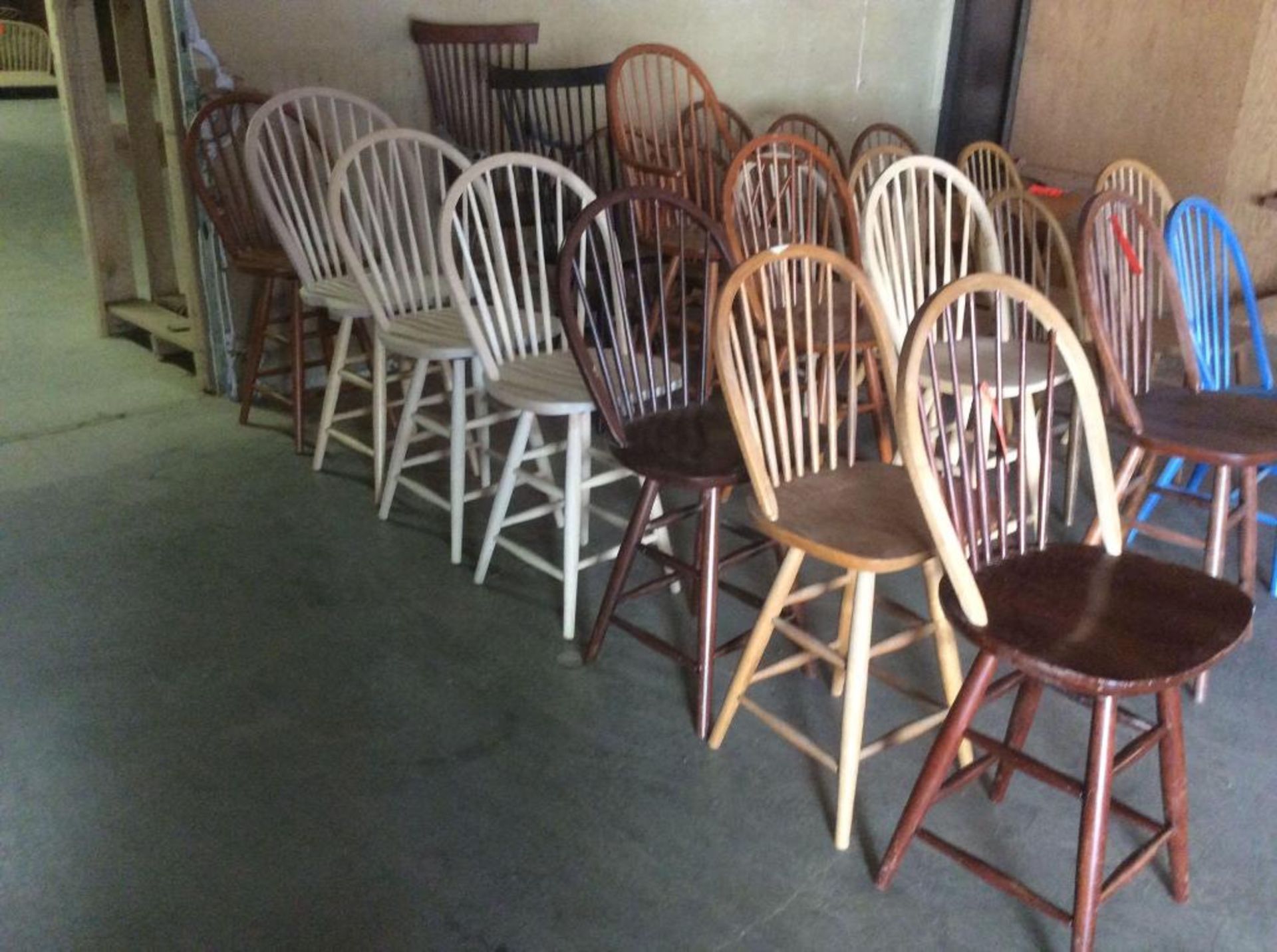 Lot of (7) assorted swivel wood stools