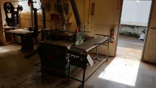 Helma CF-40 double sided profile shaper with 12" x 48" and 12" x 84 motorized belt conveyors, SN 608