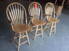 Lot of (3) swivel wood stools