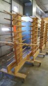 (4) assorted wood drying racks on casters, dual sided with special attachments for drying table legs