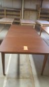 42" X 60" solid maple table with cinnamon color, extends to 96" (NEW)