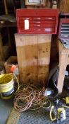 Lot of assorted tools, parts, hardware, tool boxes, tool cases, extension cords, lights, vises, wire