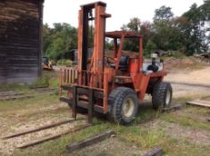 1986 Manitowic T804H Trail Blazer rough terrain forklift, with fork attachment, side shift, 2 stagem