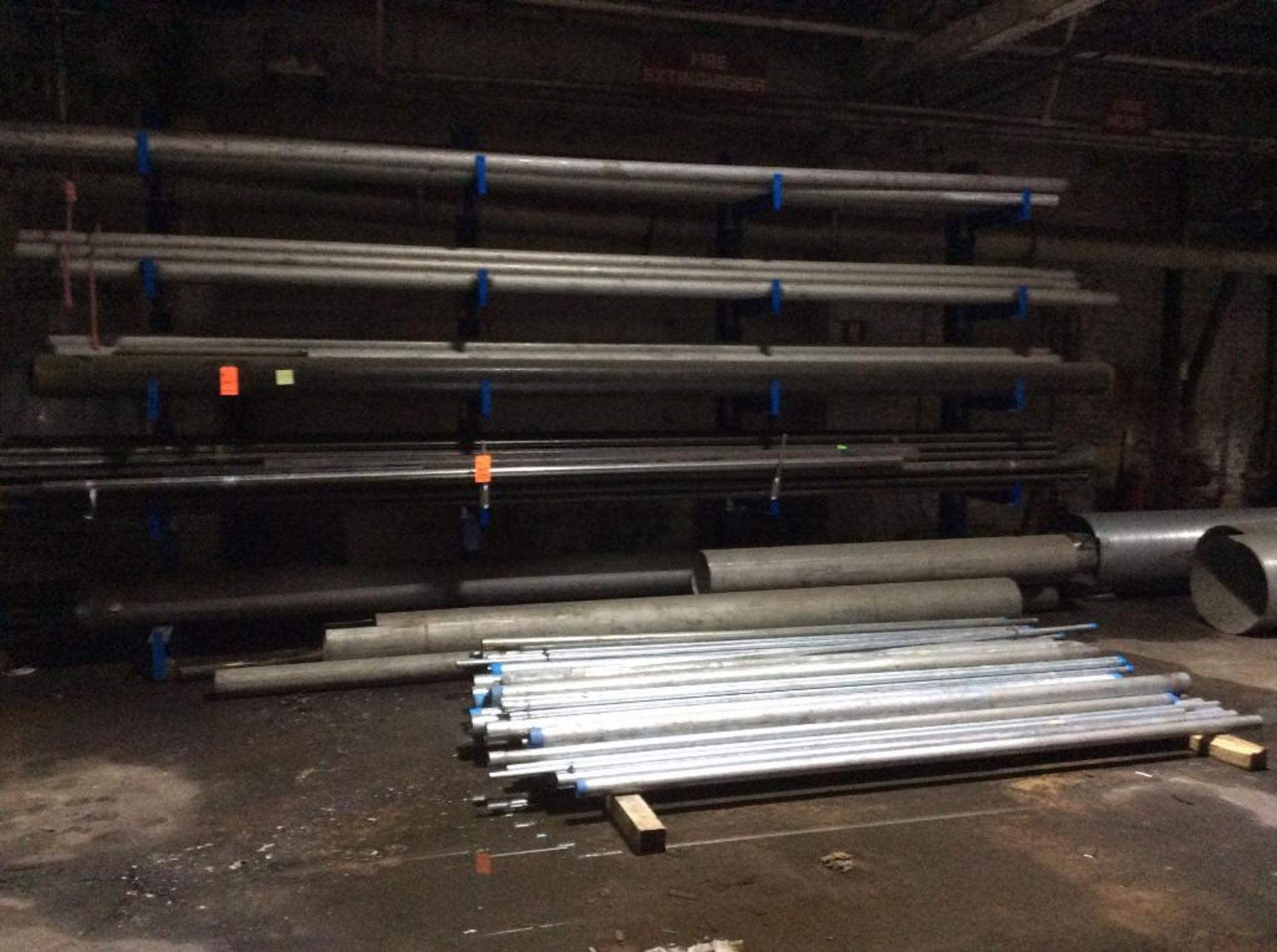 Lot of asst. steel stock including black pipe, galvanized tube, flat and round stock, I beams, etc.