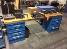 8' butcher block workbench with (2) 4 drawer storage cabinets