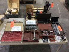 Lot of inspection tooling including (2) pin gage sets (.011-.250), gage block set, height gage, 0-3"