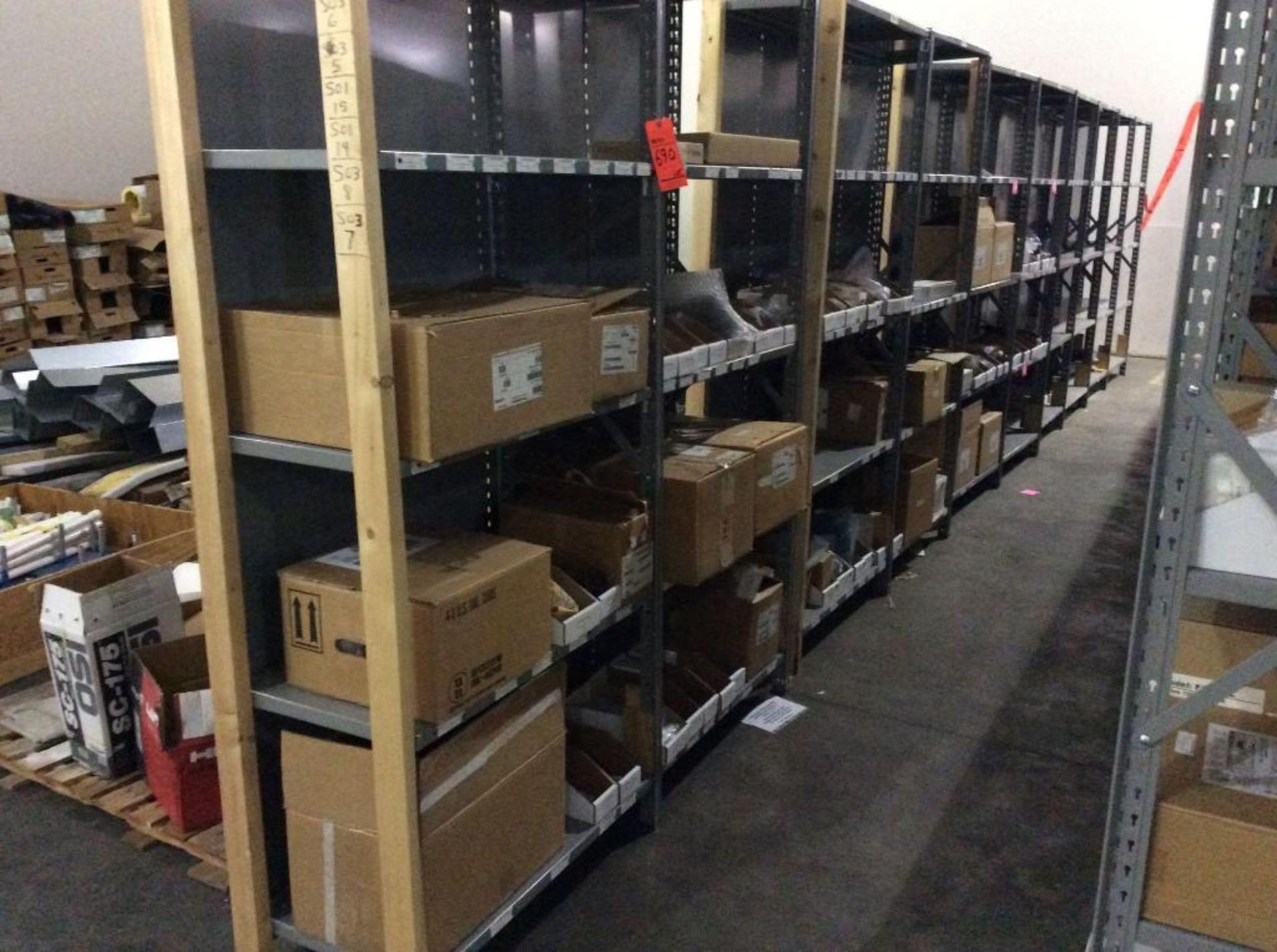 Lot of asst parts and components, contents of 4 rows of shelving (SHELVING NOT INCLUDED)