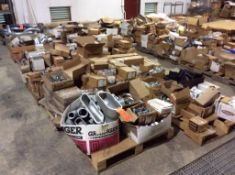 Lot of asst electrical parts including junction boxes, connectors, cable clamps,switch boxes,