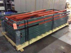 Lot of pallet racking including (8) 10' uprights 1 1/2" x 3" x 48" depth, (12) 8' crossbeams 4" x