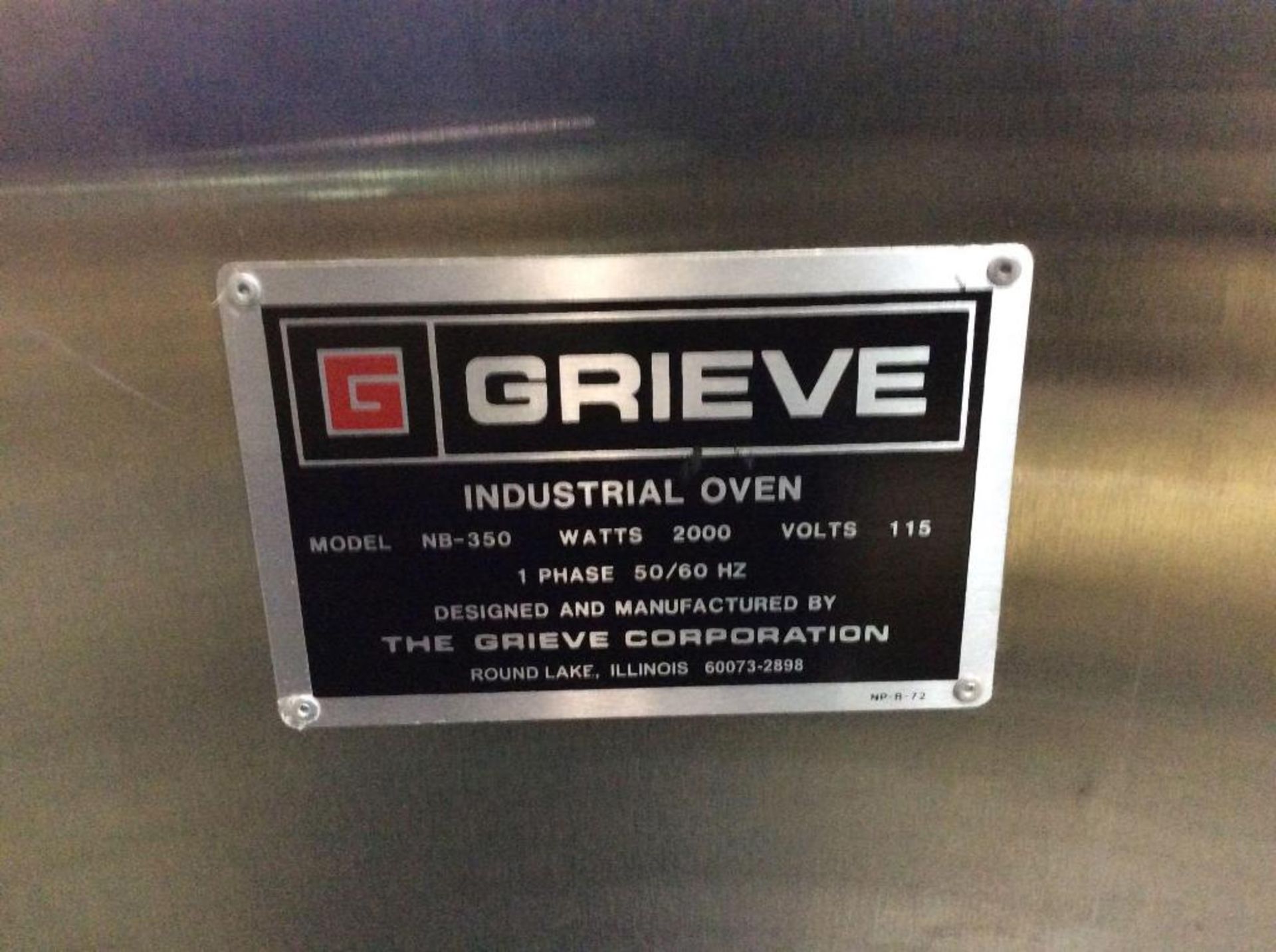 Grieve stainless steel industrial oven, mn NB-350, 2000 watts, 115 volts, 1 phase 28" x 18" x 24" - Image 2 of 4
