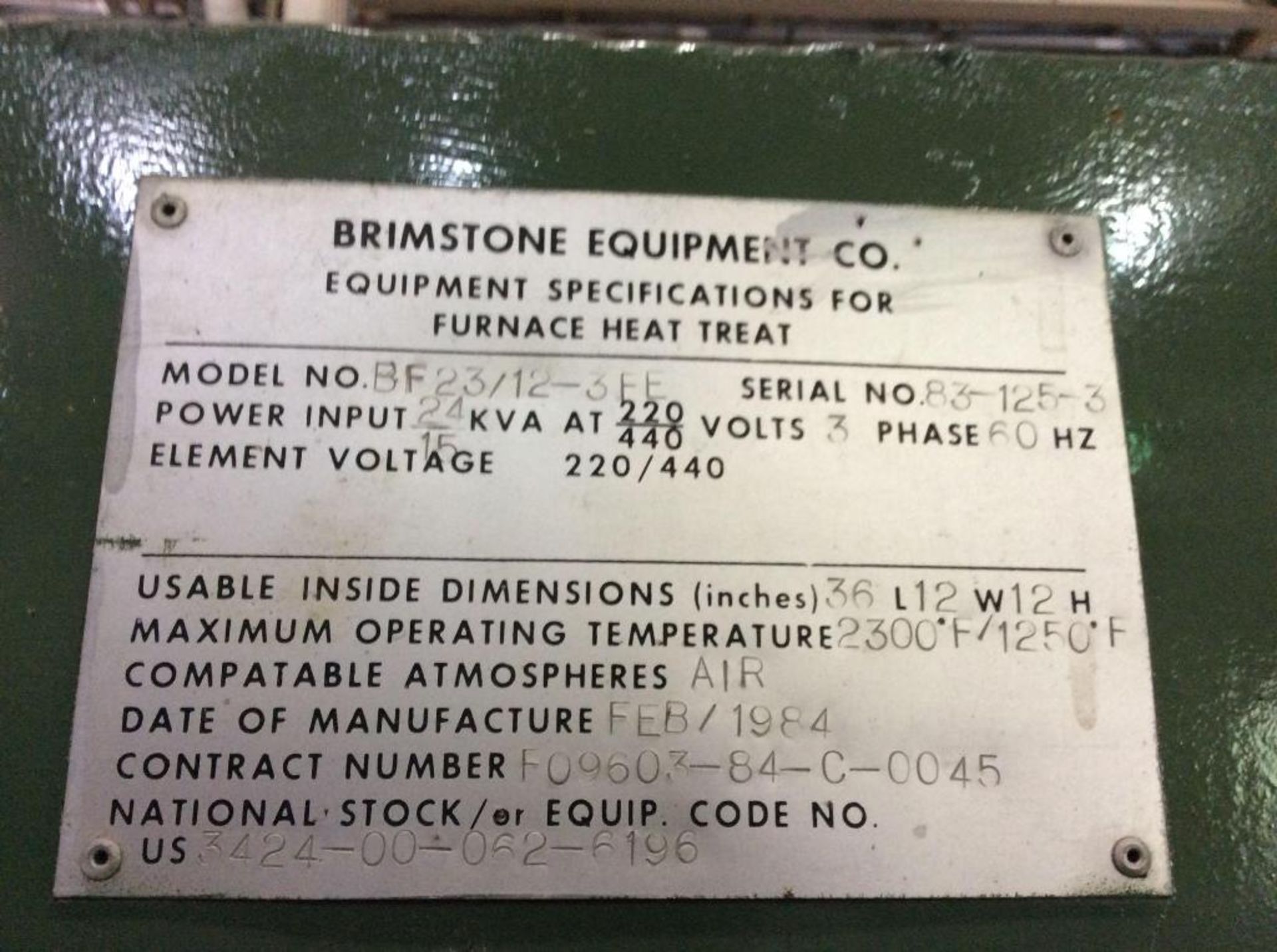 Brimstone oven, mn BF23/12-3FE, sn 83-125-3, 440 volt, 3 phase, (2) 36" x 12" x 12" compartments - Image 4 of 4
