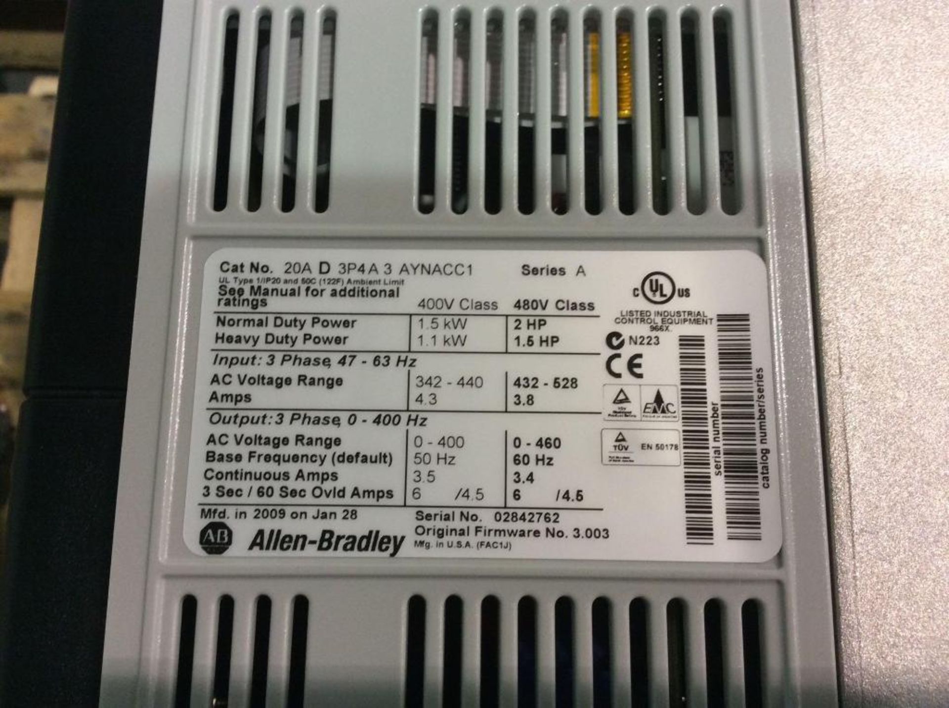 Allen Bradley Powerflex 70 drive, 3 hp max - Image 2 of 2
