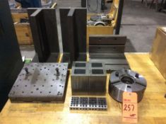 Lot of machine shop items including Kitagawa chuck, angle plates, and 1-2-3 blocks