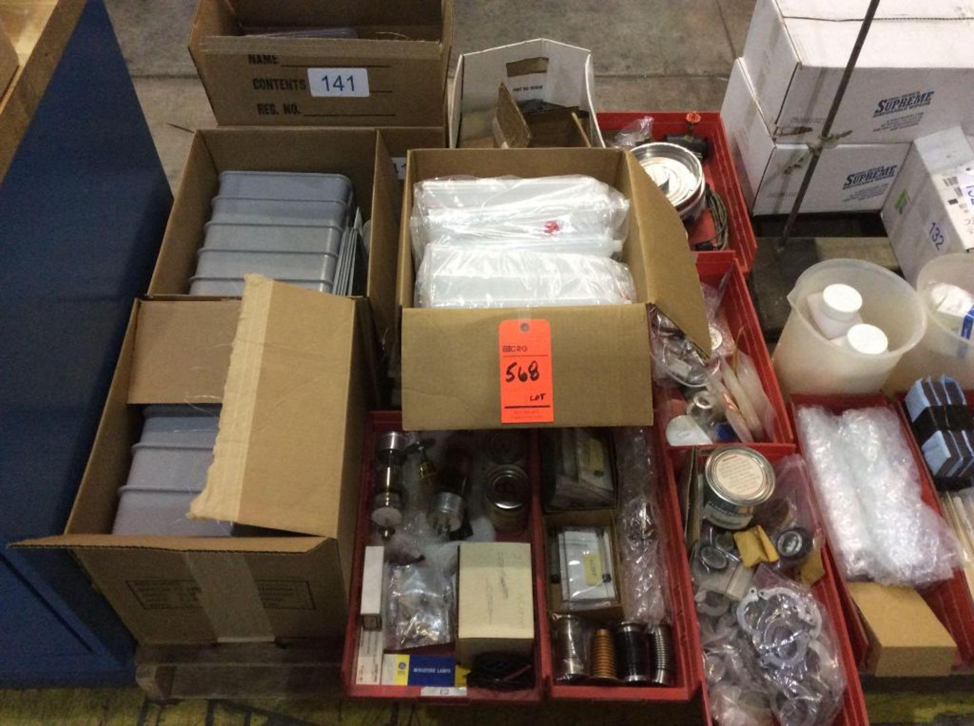 Lot of asst laboratory glassware, plastic tubes, lamps, accessories, contents of 3 skids and - Image 2 of 5