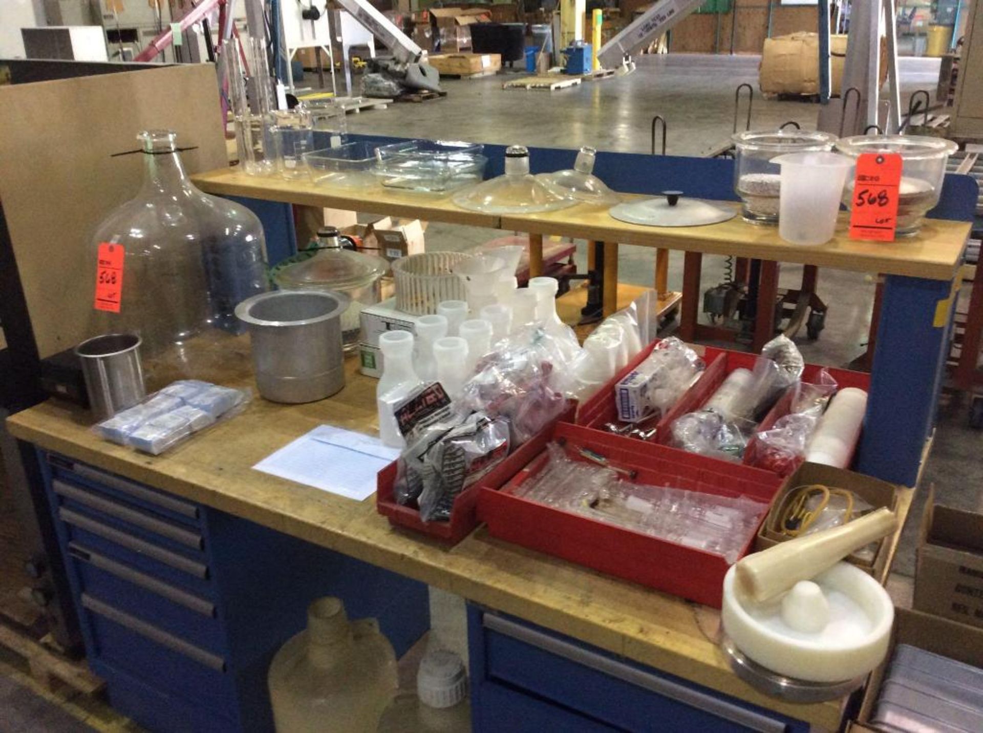 Lot of asst laboratory glassware, plastic tubes, lamps, accessories, contents of 3 skids and - Image 5 of 5