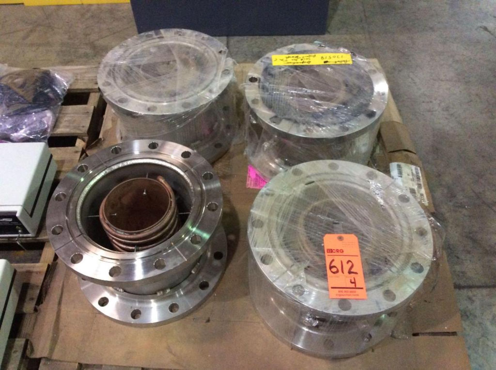Lot of (4) 10" stainless steel flanged internal cooler systems
