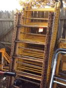 Lot of scaffolding components, includes: (12) scaffolding staircase platform frames (8 with casters)