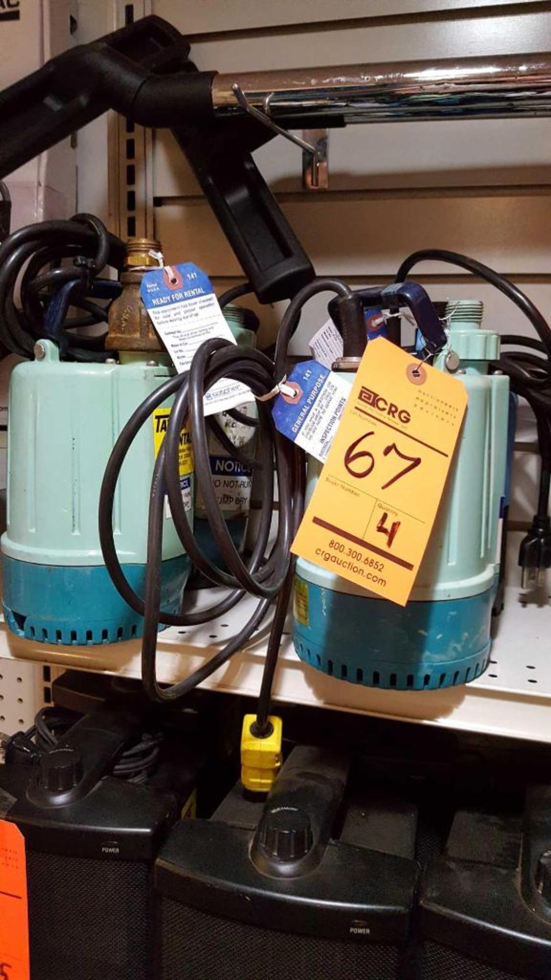 Lot of (4) assorted electric sump pumps, (3) Pondy, model number SM - 62511, and (1) Master Plumber,