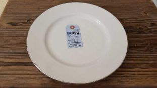 Lot of (80) platinum band dinner plates, 10", in (4) wire crates, subject to entirety bids. Add'l fe