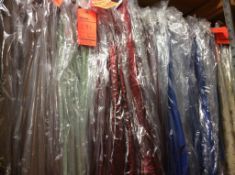 Lot of (75) assorted 120" diam table cloths, including (20) royal blue, (22) crushed red, (15) red,