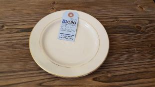 Lot of (100) gold band salad plates, 7", in (6) wire crates,subject to entirety bids. Add'l fee of $