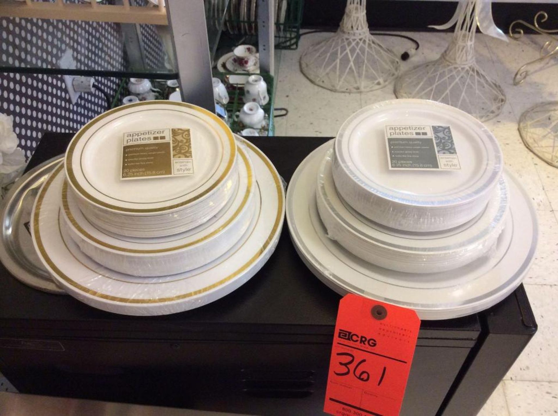 Lot of silver and gold band dinner plates, luncheon plates and appetizer plates, also plastic servin - Image 3 of 5