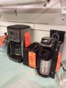 Lot of asst kitchen appliances (coffee makers, microwave, etc), asst dishware, and cleaners