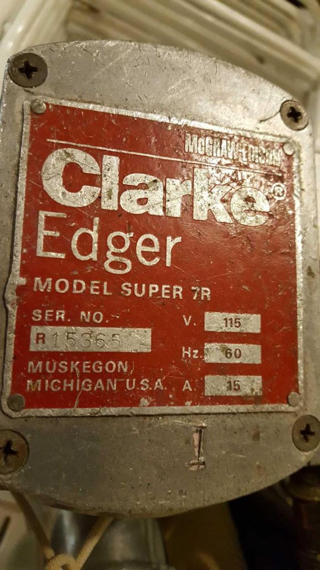 Clark edger floor sander, model number Super 7R, serial number 15365, one ph - Image 3 of 3
