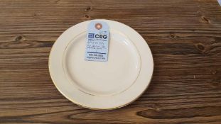 Lot of (80) gold band salad plates, 7", in (3) wire crates, subject to entirety bids. Add'l fee of $