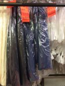 Lot of (72) assorted 13' table skirting, including (68) navy, table skirts, and (4) stage skirts