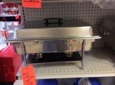 Lot of (3) stainless steel chafers with black handle, includes food pan, water pan and (2) sterno ho