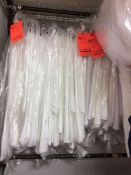 Lot of (31) assorted white table cloths, including (14) round, 108" diam, (2) round, 96" diam, and (