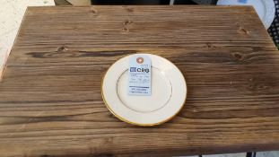 Lot of (80) gold band bread and butter plates, 5", in (3) wire crates. Subject to entirety bids. Add