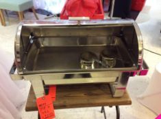 Lot of (2) beautiful stainless 8 quart roll top chafers with pan, water pan and (2) sterno holders e