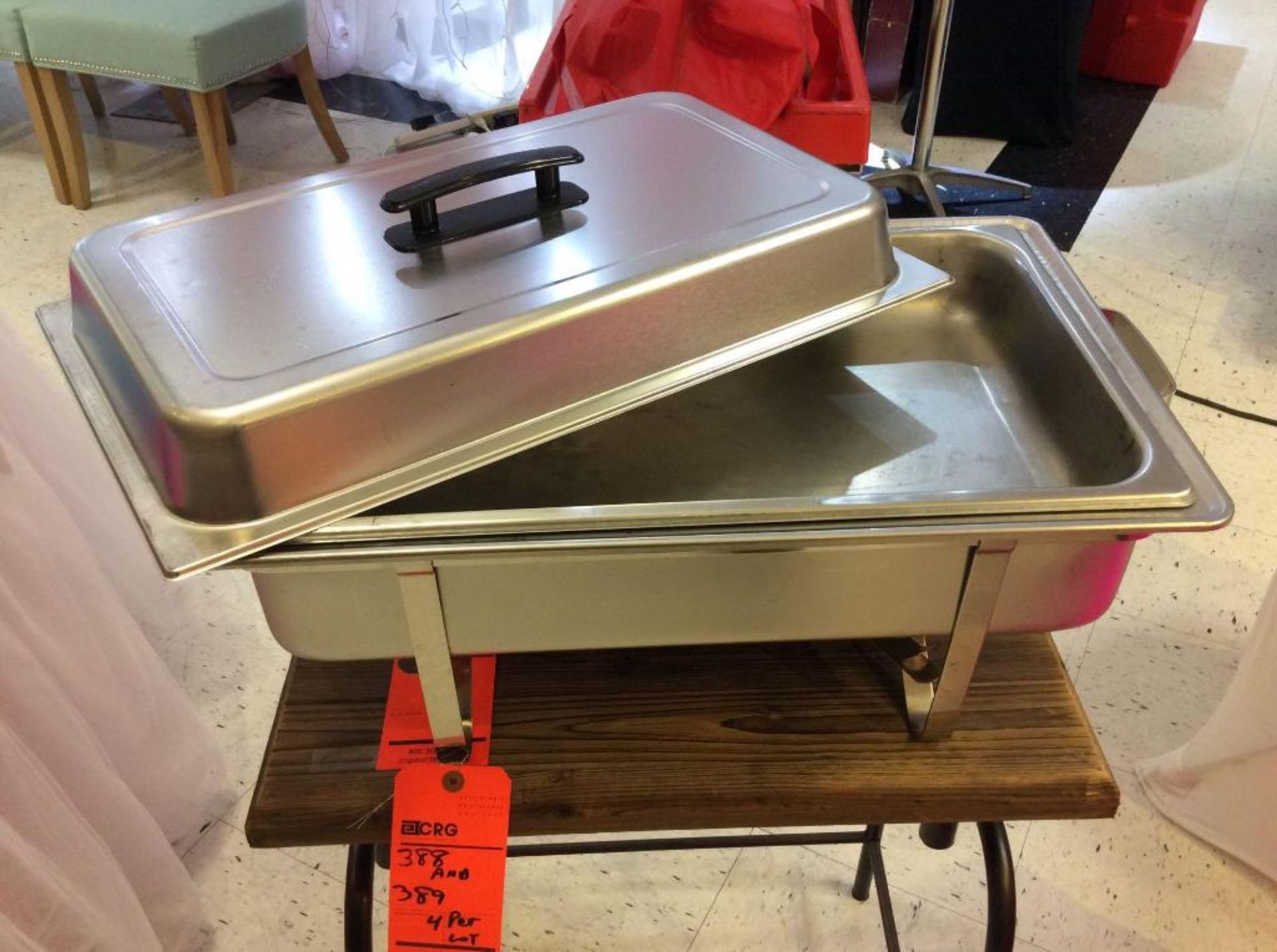 Lot of (4) stainless chafers with food pan, water pan and (2) sterno holders each - Image 2 of 2